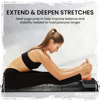 Gray Black Yoga Block Yoga Brick - Sold as Single EVA Foam Block, Bevelled Edge, Non-Slip, Latex-Free Block with a Workout Chart 9x6x4”