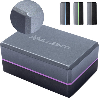 Gray Black Yoga Block Yoga Brick - Sold as Single EVA Foam Block, Bevelled Edge, Non-Slip, Latex-Free Block with a Workout Chart 9x6x4”