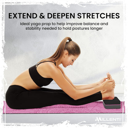 Gray Black Yoga Block Yoga Brick - Sold as Single EVA Foam Block, Bevelled Edge, Non-Slip, Latex-Free Block with a Workout Chart 9x6x4”