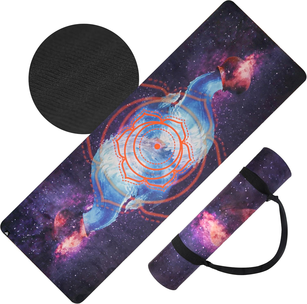 Yoga Mat with Strap Non-Slip 6mm Thick, Premium Suede & TPE Water Flow Design (72”x24”) Yoga, Hot Yoga, Pilates and Sweaty Workout