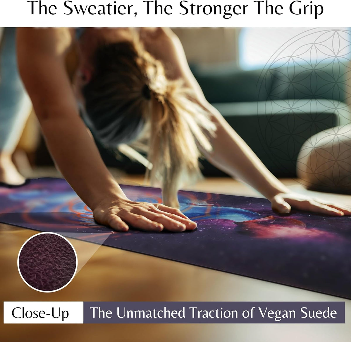 Yoga Mat with Strap Non-Slip 6mm Thick, Premium Suede & TPE Water Flow Design (72”x24”) Yoga, Hot Yoga, Pilates and Sweaty Workout