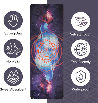 Yoga Mat with Strap Non-Slip 6mm Thick, Premium Suede & TPE Water Flow Design (72”x24”) Yoga, Hot Yoga, Pilates and Sweaty Workout
