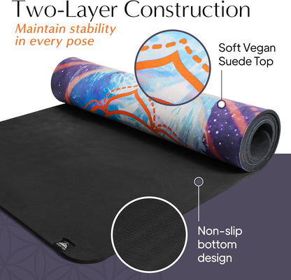Yoga Mat with Strap Non-Slip 6mm Thick, Premium Suede & TPE Water Flow Design (72”x24”) Yoga, Hot Yoga, Pilates and Sweaty Workout