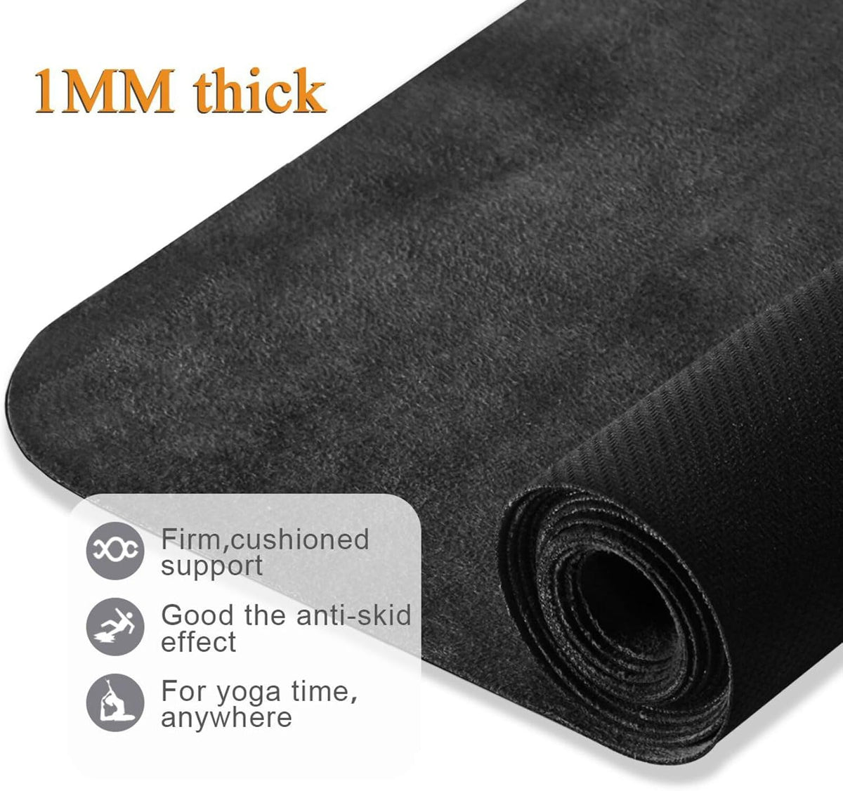 Black foldable yoga mat for home gym printed, natural rubber non slip, yoga mat bag carrier tapete para ejercicio 71x26 inches