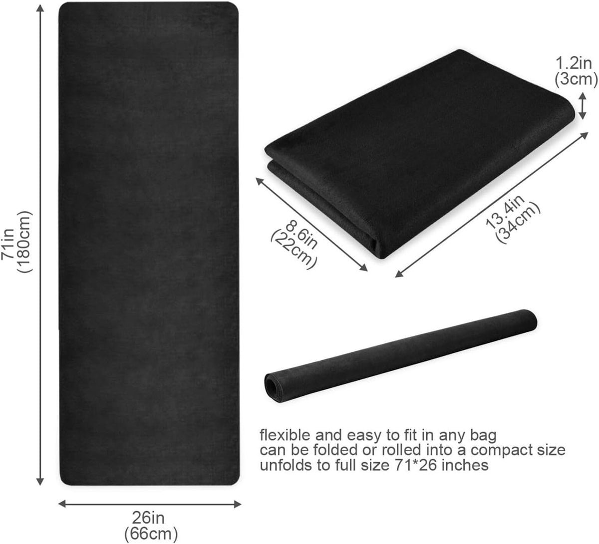 Black foldable yoga mat for home gym printed, natural rubber non slip, yoga mat bag carrier tapete para ejercicio 71x26 inches