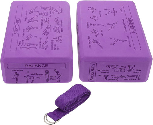 Yoga Blocks High Density Eva Foam Non-slip Lightweight Set with Strap for Beginners Yoga Studio Balance Flexibility Pilates Stretching Props