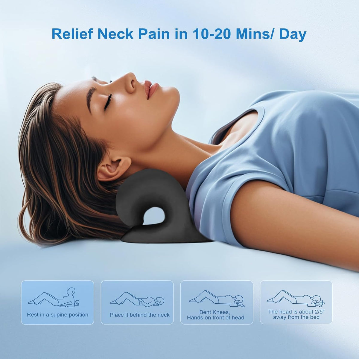 Neck Stretcher with Magnetic Therapy Acupressure for Pain Relief, Neck and Shoulder Relaxer, Chiropractic Pillow, Restore Neck Curve, Black