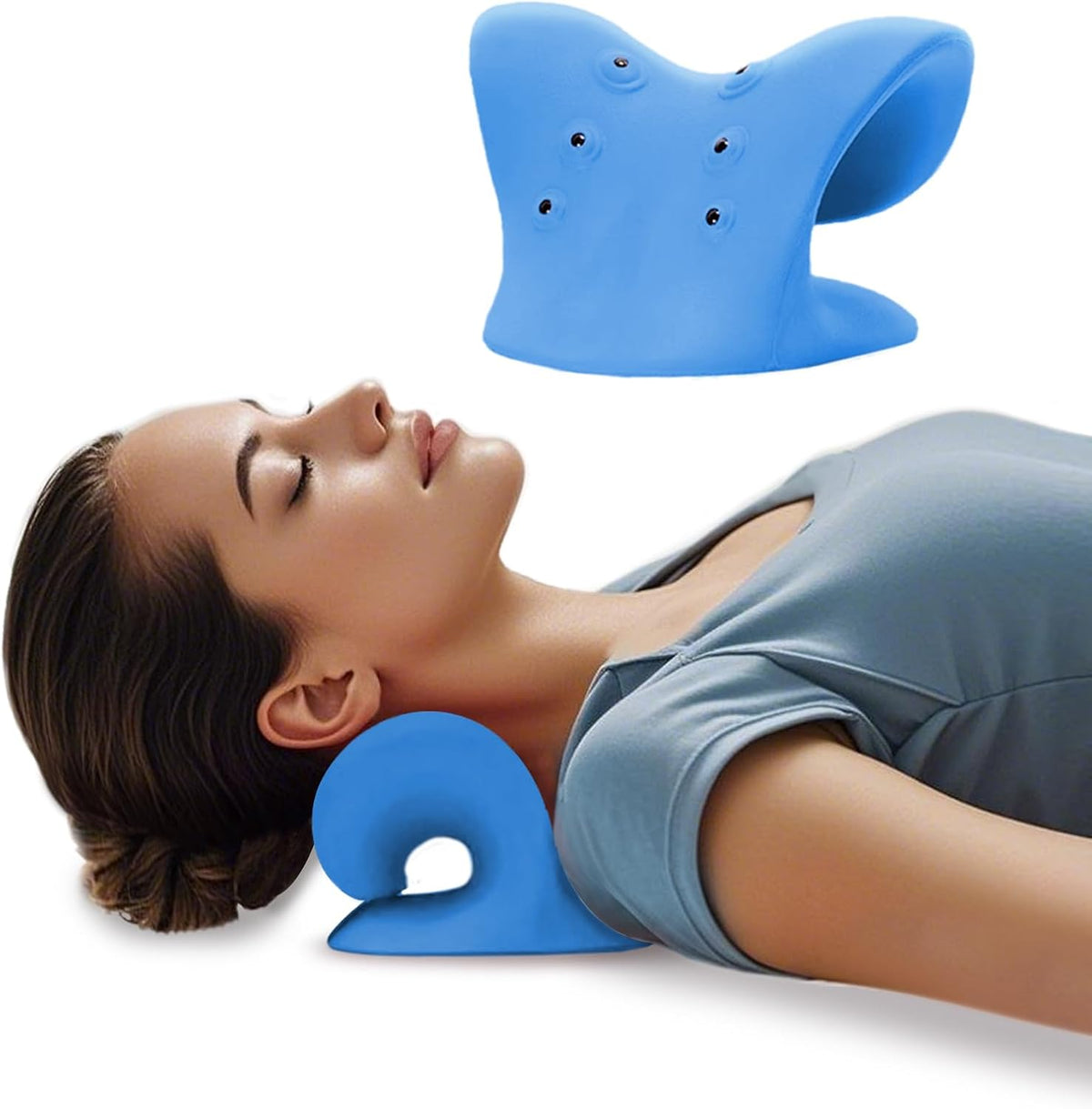 Neck Stretcher with Magnetic Therapy Acupressure for Pain Relief, Neck and Shoulder Relaxer, Chiropractic Pillow, Restore Neck Curve, Black