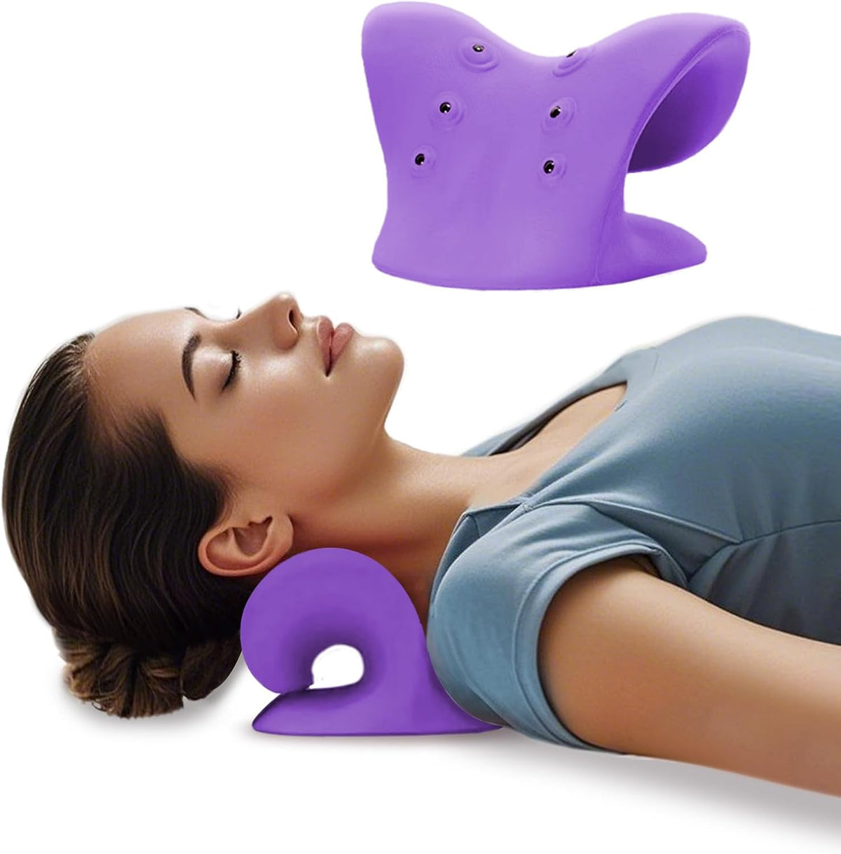 Neck Stretcher with Magnetic Therapy Acupressure for Pain Relief, Neck and Shoulder Relaxer, Chiropractic Pillow, Restore Neck Curve, Black