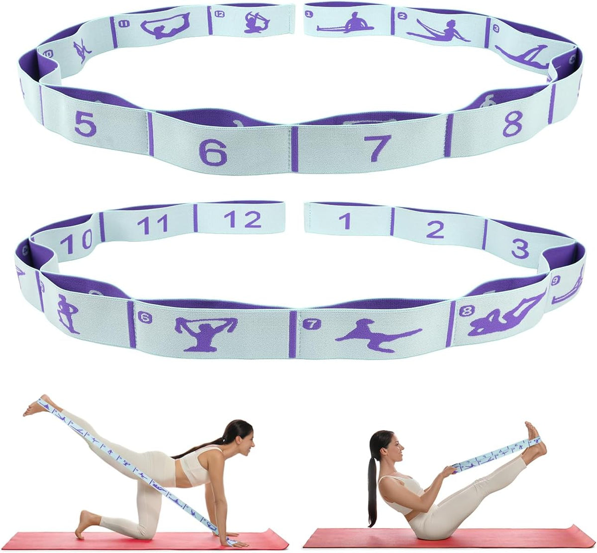 Elastic Yoga Stretching Strap with Loops, Stretch Straps for Physical Therapy, Pilates Stretch Band, Elastic Exercise Bands, Leg Stretching Strap, Stretch Resistance Bands for Exercise