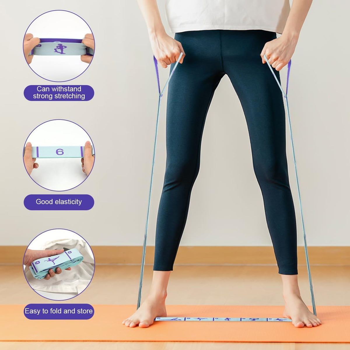 Elastic Yoga Stretching Strap with Loops, Stretch Straps for Physical Therapy, Pilates Stretch Band, Elastic Exercise Bands, Leg Stretching Strap, Stretch Resistance Bands for Exercise