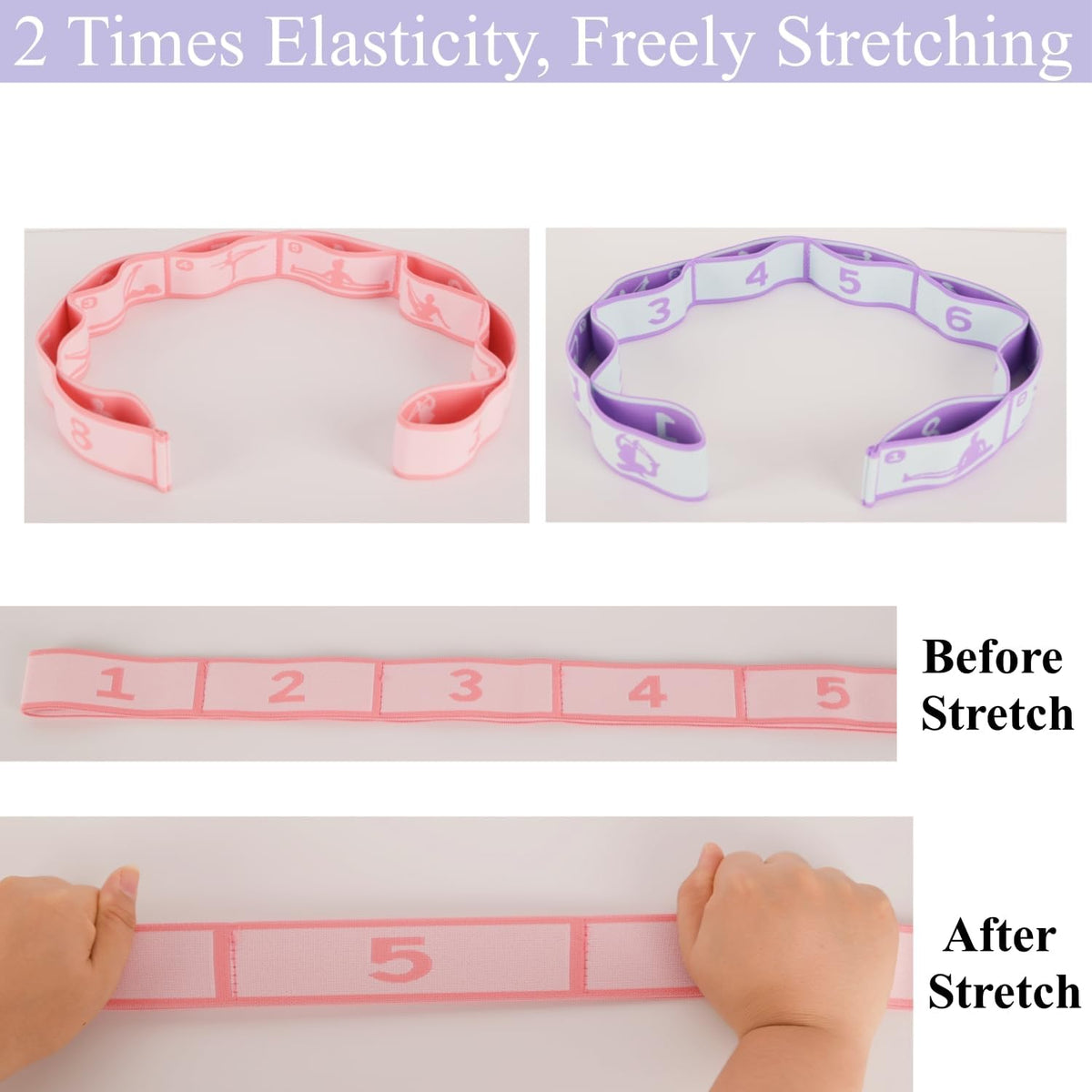 Elastic Yoga Stretching Strap with Loops, Stretch Straps for Physical Therapy, Pilates Stretch Band, Elastic Exercise Bands, Leg Stretching Strap, Stretch Resistance Bands for Exercise