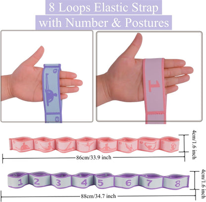Elastic Yoga Stretching Strap with Loops, Stretch Straps for Physical Therapy, Pilates Stretch Band, Elastic Exercise Bands, Leg Stretching Strap, Stretch Resistance Bands for Exercise