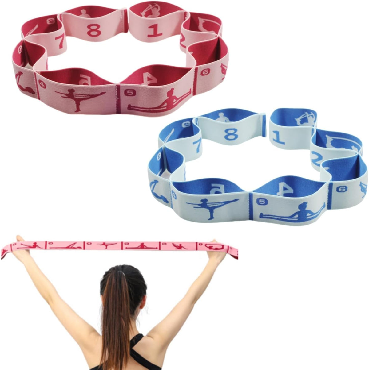 Elastic Yoga Stretching Strap with Loops, Stretch Straps for Physical Therapy, Pilates Stretch Band, Elastic Exercise Bands, Leg Stretching Strap, Stretch Resistance Bands for Exercise