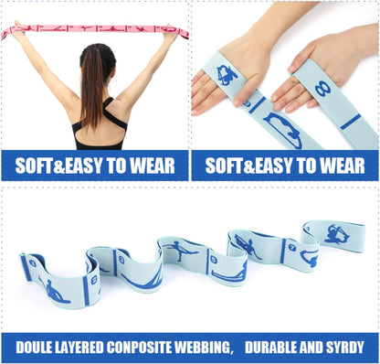 Elastic Yoga Stretching Strap with Loops, Stretch Straps for Physical Therapy, Pilates Stretch Band, Elastic Exercise Bands, Leg Stretching Strap, Stretch Resistance Bands for Exercise