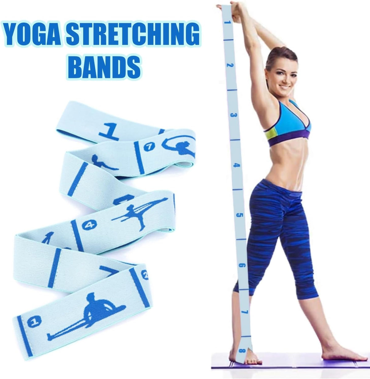 Elastic Yoga Stretching Strap with Loops, Stretch Straps for Physical Therapy, Pilates Stretch Band, Elastic Exercise Bands, Leg Stretching Strap, Stretch Resistance Bands for Exercise