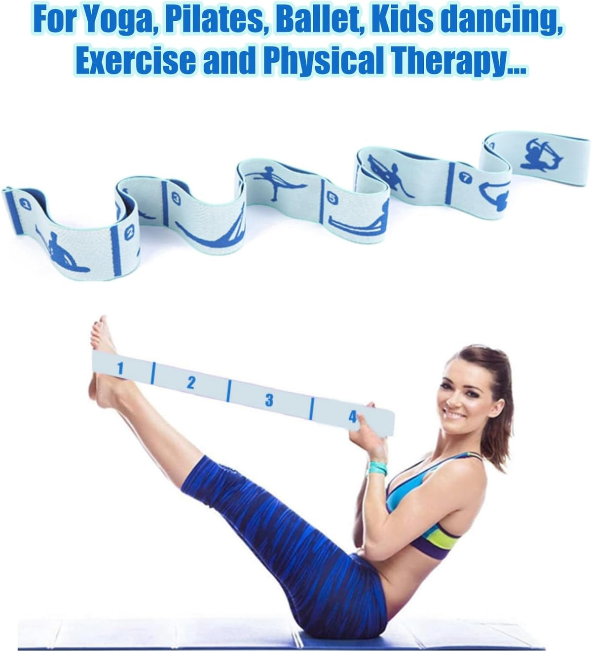 Elastic Yoga Stretching Strap with Loops, Stretch Straps for Physical Therapy, Pilates Stretch Band, Elastic Exercise Bands, Leg Stretching Strap, Stretch Resistance Bands for Exercise