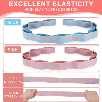 Elastic Yoga Stretching Strap with Loops, Stretch Straps for Physical Therapy, Pilates Stretch Band, Elastic Exercise Bands, Leg Stretching Strap, Stretch Resistance Bands for Exercise
