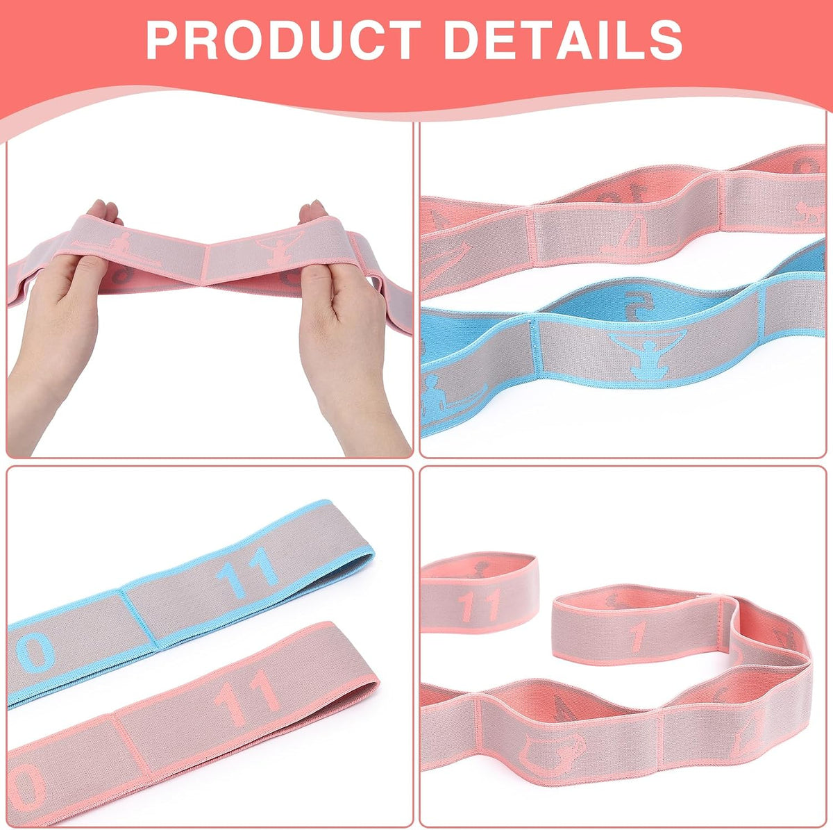 Elastic Yoga Stretching Strap with Loops, Stretch Straps for Physical Therapy, Pilates Stretch Band, Elastic Exercise Bands, Leg Stretching Strap, Stretch Resistance Bands for Exercise