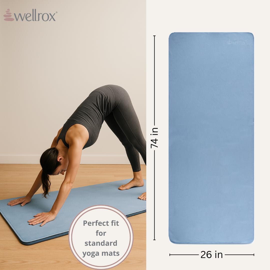 Microfiber Yoga Mat Towel with Grip – Ultra Absorbent, Super Soft, and Quick Dry Hot Yoga Towel Non Slip for Pilates, Bikram, and Fitness Workouts (74” x 26”, Blue)