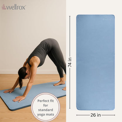Microfiber Yoga Mat Towel with Grip – Ultra Absorbent, Super Soft, and Quick Dry Hot Yoga Towel Non Slip for Pilates, Bikram, and Fitness Workouts (74” x 26”, Blue)