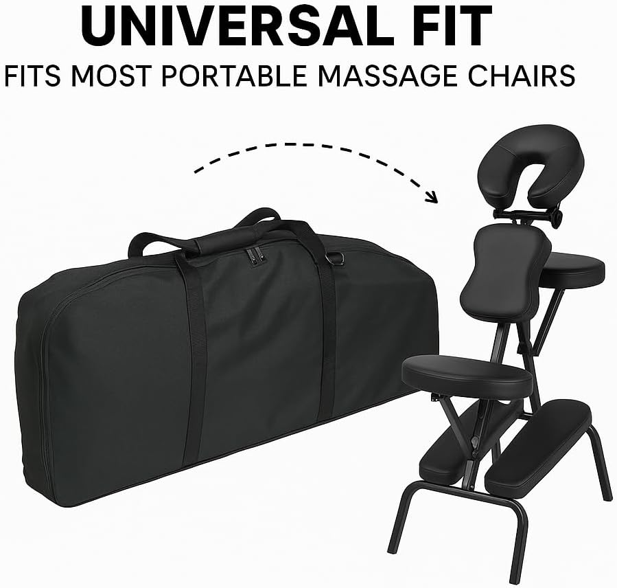 Premium Portable Massage Chair Carrying Case – Heavy-Duty Nylon Travel Bag with Zipper Closure & Dual Handles – Fits Most Folding Massage Chairs – Black