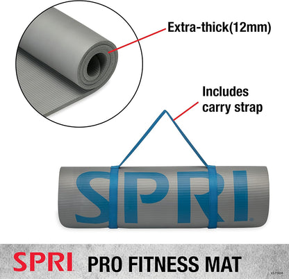 12mm Pro Fitness Matt - Thick Exercise Mat for Floor Workouts, Sit-Ups, Push-Ups, Stretching, Toning, and General Fitness - Non-Slip Texture, Cushioned, Portable Rolling Mat with Carrying Strap