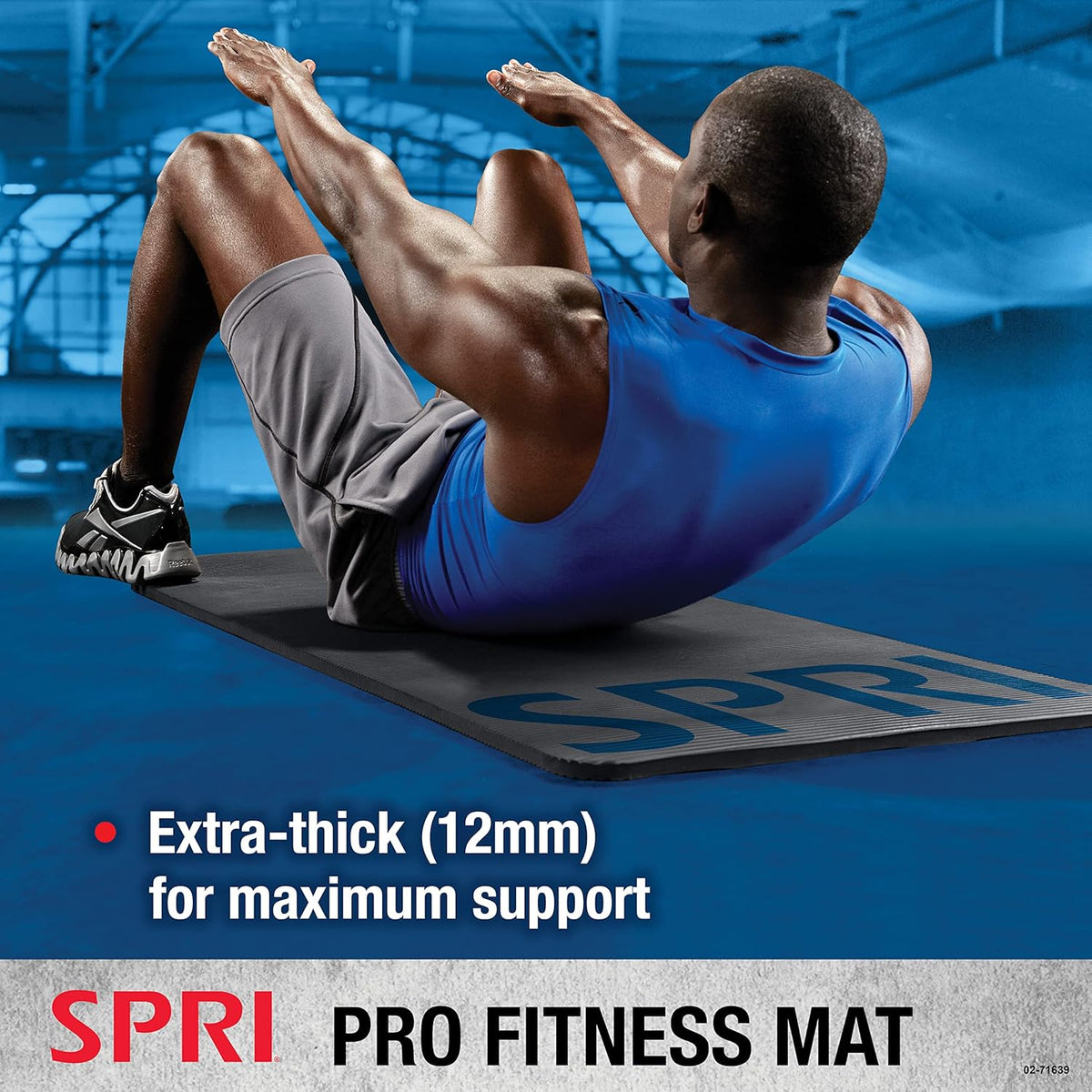 12mm Pro Fitness Matt - Thick Exercise Mat for Floor Workouts, Sit-Ups, Push-Ups, Stretching, Toning, and General Fitness - Non-Slip Texture, Cushioned, Portable Rolling Mat with Carrying Strap