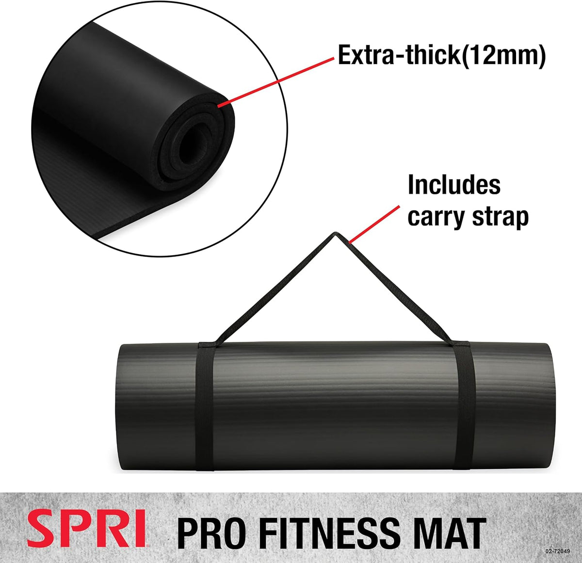 12mm Pro Fitness Matt - Thick Exercise Mat for Floor Workouts, Sit-Ups, Push-Ups, Stretching, Toning, and General Fitness - Non-Slip Texture, Cushioned, Portable Rolling Mat with Carrying Strap