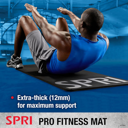 12mm Pro Fitness Matt - Thick Exercise Mat for Floor Workouts, Sit-Ups, Push-Ups, Stretching, Toning, and General Fitness - Non-Slip Texture, Cushioned, Portable Rolling Mat with Carrying Strap
