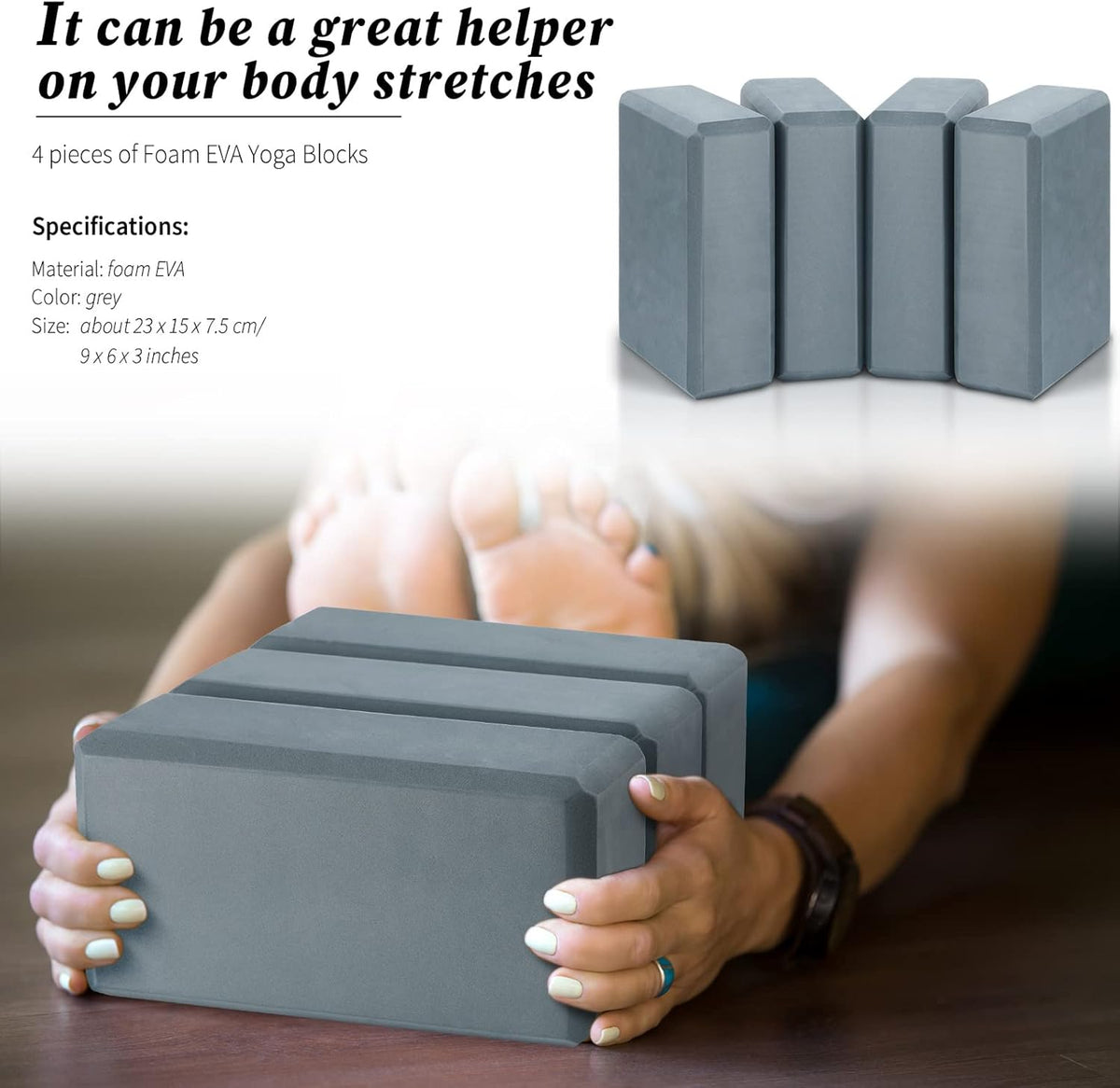 4 Pack Foam Yoga Blocks, Soft EVA Exercise Block Non Slip Grey
