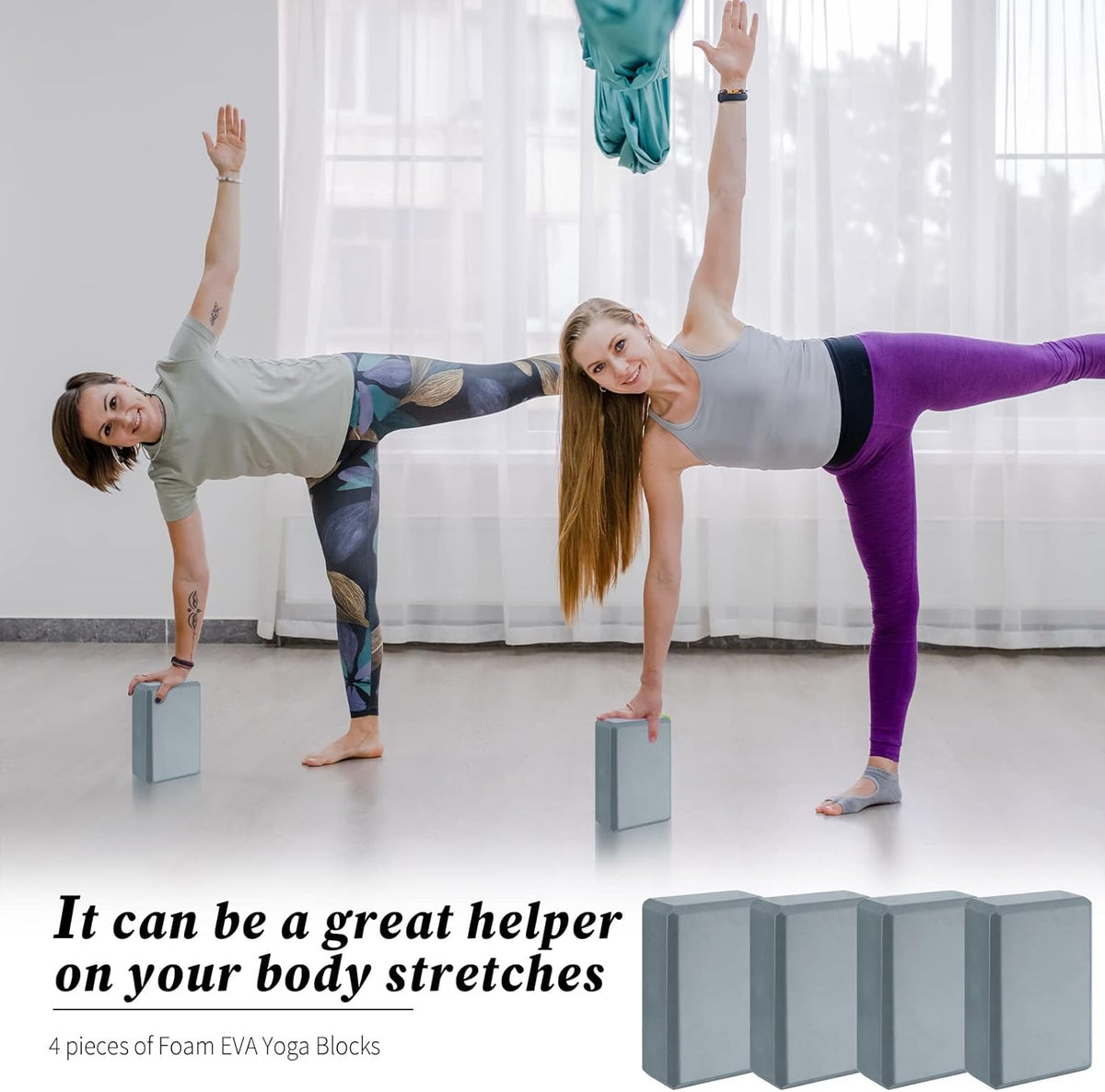 4 Pack Foam Yoga Blocks, Soft EVA Exercise Block Non Slip Grey