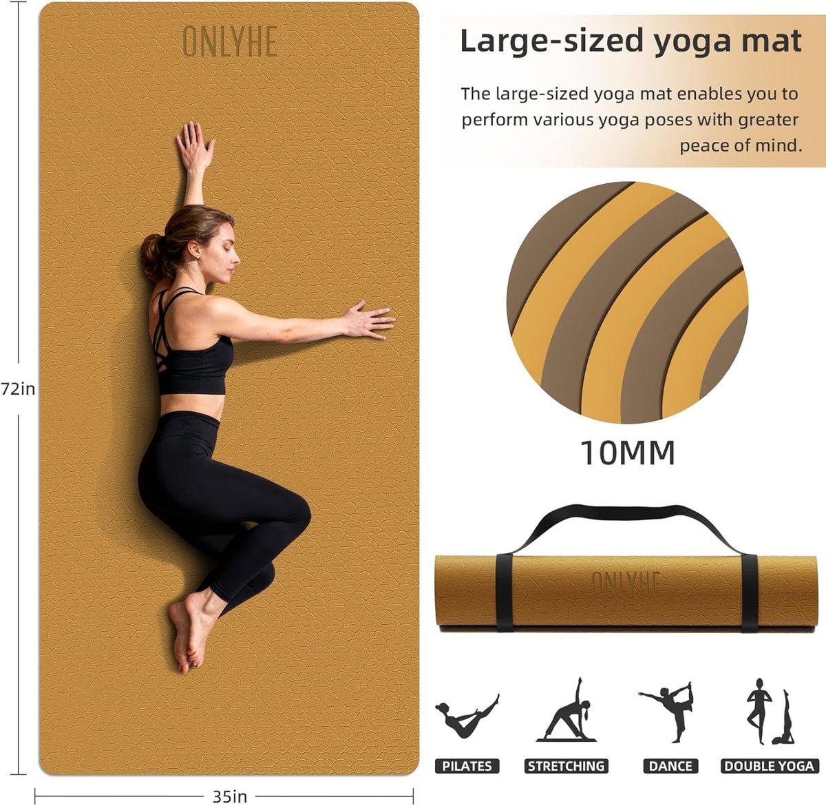 Wide Yoga Mat Thick(10mm) Exercise Mat Non Slip Anti-tear,72"x35" Extra Large Pilates Mats for Home Workouts, Gym & Floor Stretching with Carrier Strap