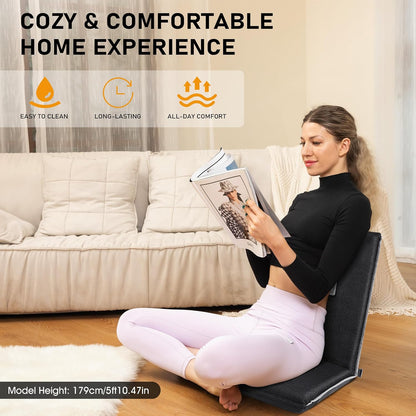 Adjustable Floor Chair with Back Support Foldable Meditation Seat, Coffee | 14-Position Adjust, 330lbs Weight Capacity, Washable Cover, Sturdy Bearings, Ground Seat for Adults, Portable for Meditation