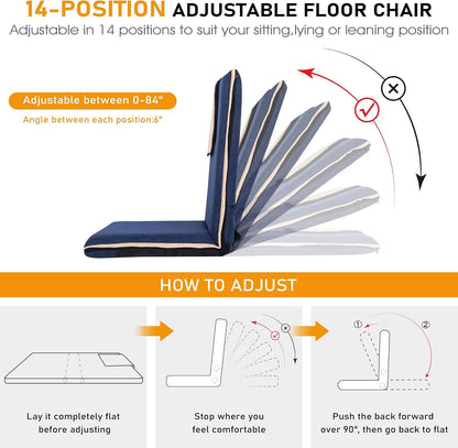 Adjustable Floor Chair with Back Support Foldable Meditation Seat, Coffee | 14-Position Adjust, 330lbs Weight Capacity, Washable Cover, Sturdy Bearings, Ground Seat for Adults, Portable for Meditation