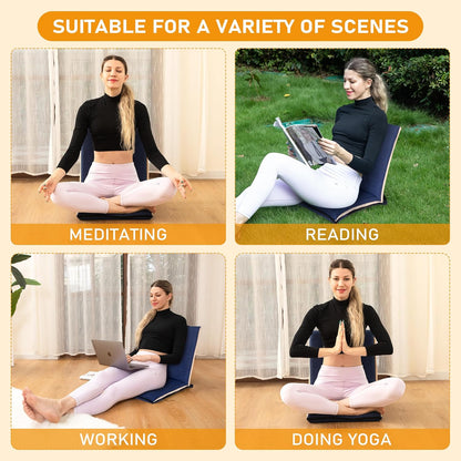 Adjustable Floor Chair with Back Support Foldable Meditation Seat, Coffee | 14-Position Adjust, 330lbs Weight Capacity, Washable Cover, Sturdy Bearings, Ground Seat for Adults, Portable for Meditation