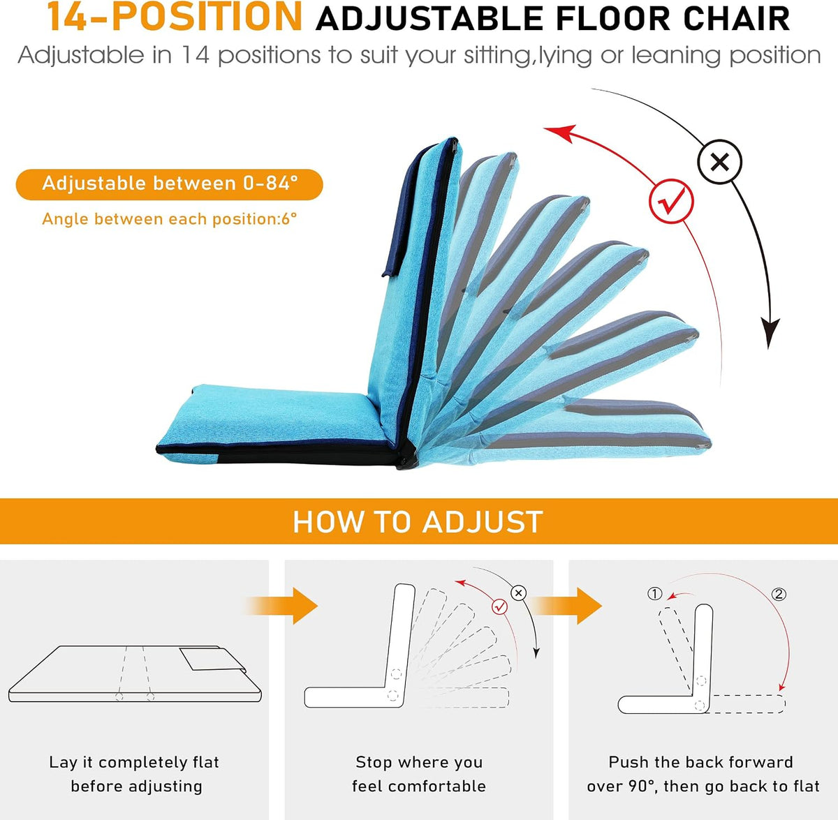 Adjustable Floor Chair with Back Support Foldable Meditation Seat, Coffee | 14-Position Adjust, 330lbs Weight Capacity, Washable Cover, Sturdy Bearings, Ground Seat for Adults, Portable for Meditation