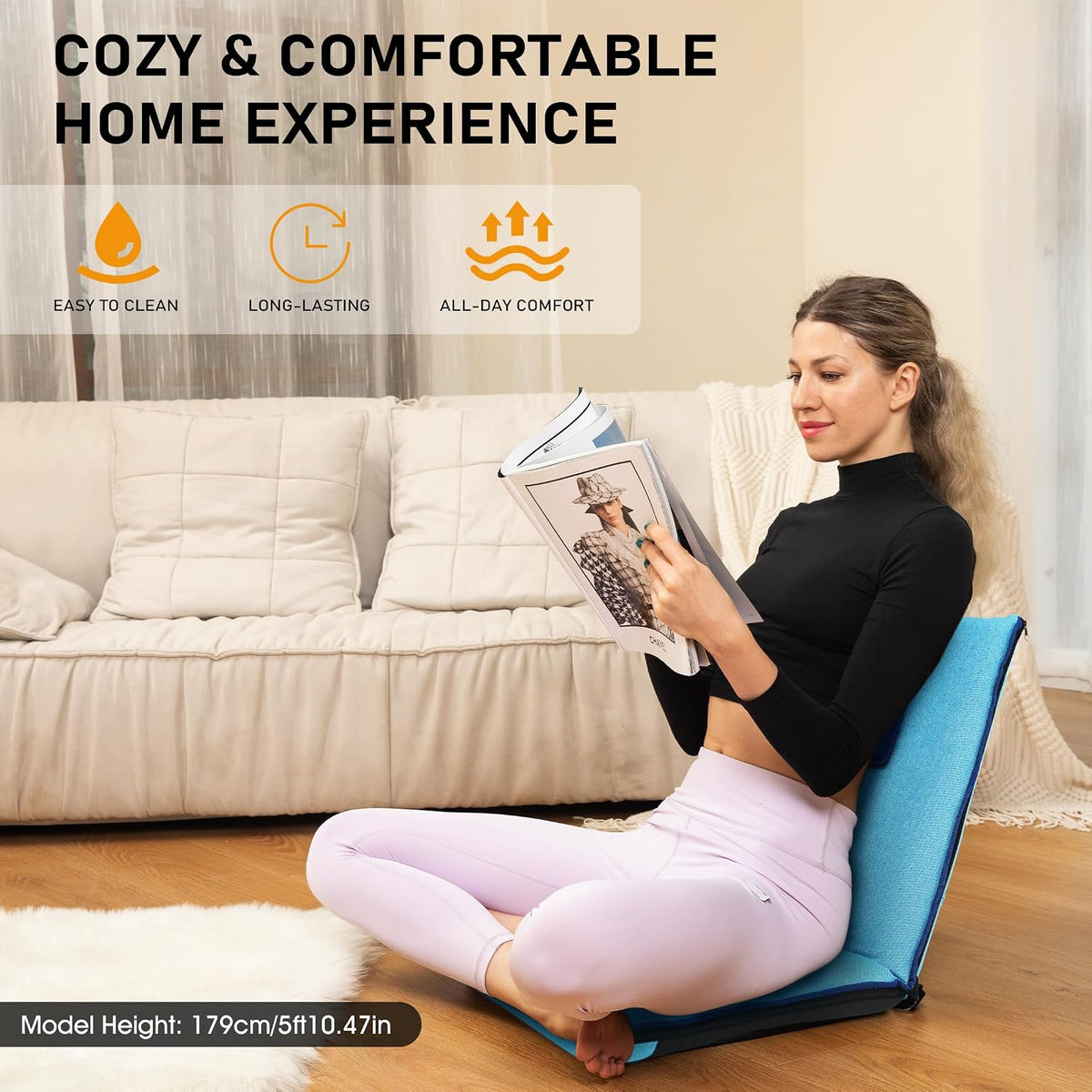 Adjustable Floor Chair with Back Support Foldable Meditation Seat, Coffee | 14-Position Adjust, 330lbs Weight Capacity, Washable Cover, Sturdy Bearings, Ground Seat for Adults, Portable for Meditation