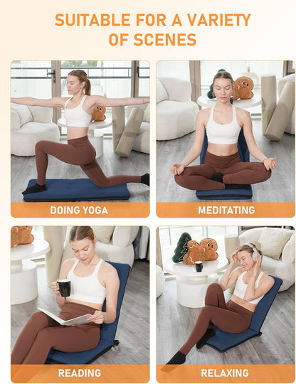 Adjustable Floor Chair with Back Support Foldable Meditation Seat, Coffee | 14-Position Adjust, 330lbs Weight Capacity, Washable Cover, Sturdy Bearings, Ground Seat for Adults, Portable for Meditation