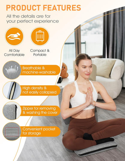 Adjustable Floor Chair with Back Support Foldable Meditation Seat, Coffee | 14-Position Adjust, 330lbs Weight Capacity, Washable Cover, Sturdy Bearings, Ground Seat for Adults, Portable for Meditation