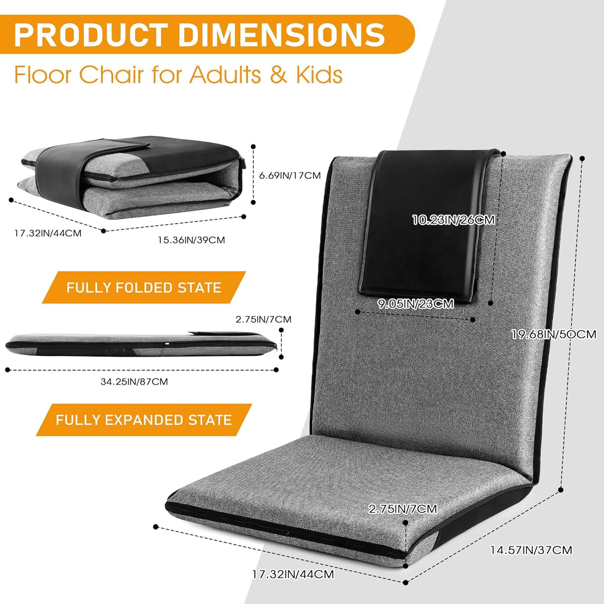 Adjustable Floor Chair with Back Support Foldable Meditation Seat, Coffee | 14-Position Adjust, 330lbs Weight Capacity, Washable Cover, Sturdy Bearings, Ground Seat for Adults, Portable for Meditation