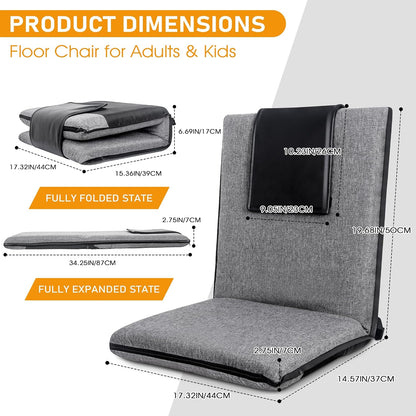 Adjustable Floor Chair with Back Support Foldable Meditation Seat, Coffee | 14-Position Adjust, 330lbs Weight Capacity, Washable Cover, Sturdy Bearings, Ground Seat for Adults, Portable for Meditation