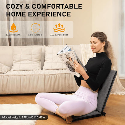 Adjustable Floor Chair with Back Support Foldable Meditation Seat, Coffee | 14-Position Adjust, 330lbs Weight Capacity, Washable Cover, Sturdy Bearings, Ground Seat for Adults, Portable for Meditation