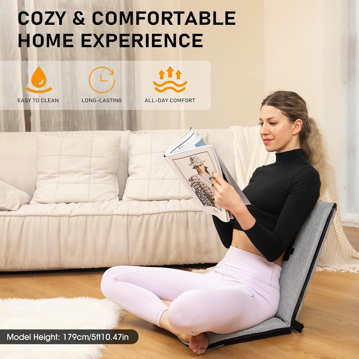 Adjustable Floor Chair with Back Support Foldable Meditation Seat, Coffee | 14-Position Adjust, 330lbs Weight Capacity, Washable Cover, Sturdy Bearings, Ground Seat for Adults, Portable for Meditation