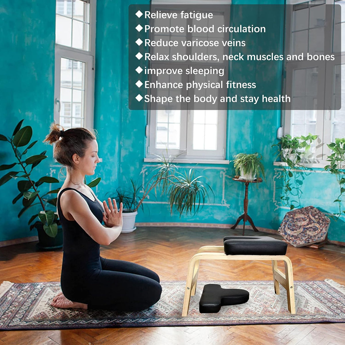 Balanced Yoga Headstand Bench - Ideal for Workout, Fitness and Gym, for Both Beginner and Experience Yogis - Wood and PU Pads - Relieve Fatigue and Build Up Body