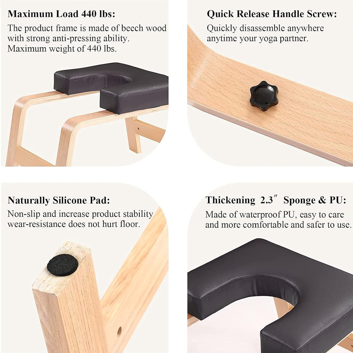Balanced Yoga Headstand Bench - Ideal for Workout, Fitness and Gym, for Both Beginner and Experience Yogis - Wood and PU Pads - Relieve Fatigue and Build Up Body