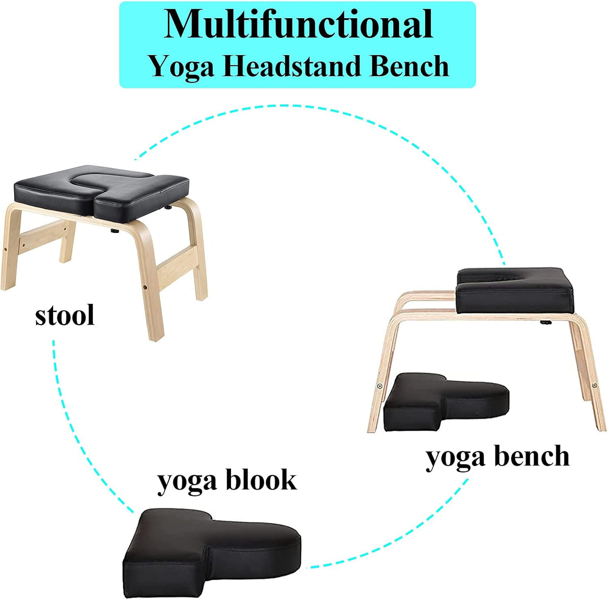 Balanced Yoga Headstand Bench - Ideal for Workout, Fitness and Gym, for Both Beginner and Experience Yogis - Wood and PU Pads - Relieve Fatigue and Build Up Body