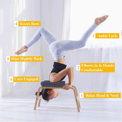 Balanced Yoga Headstand Bench - Ideal for Workout, Fitness and Gym, for Both Beginner and Experience Yogis - Wood and PU Pads - Relieve Fatigue and Build Up Body