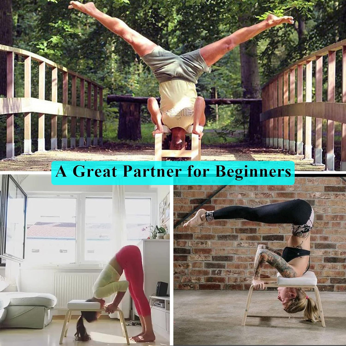 Balanced Yoga Headstand Bench - Ideal for Workout, Fitness and Gym, for Both Beginner and Experience Yogis - Wood and PU Pads - Relieve Fatigue and Build Up Body