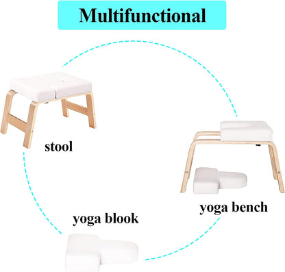 Balanced Yoga Headstand Bench - Ideal for Workout, Fitness and Gym, for Both Beginner and Experience Yogis - Wood and PU Pads - Relieve Fatigue and Build Up Body